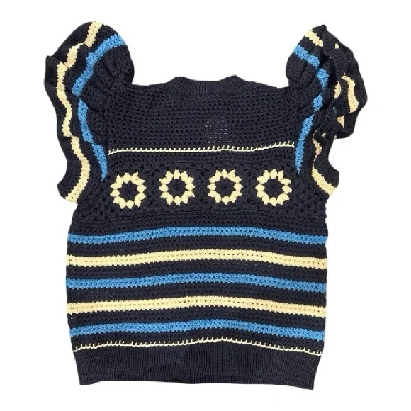 NWT Rails Penelope Crochet Top Sweater Blue Navy  
Striped Size S Flutter Sleeve - Picture 7 of 13